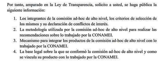 Informacin solicitada por Alames Ecuador a traves de la carta dirigida a la ministra de Salud.