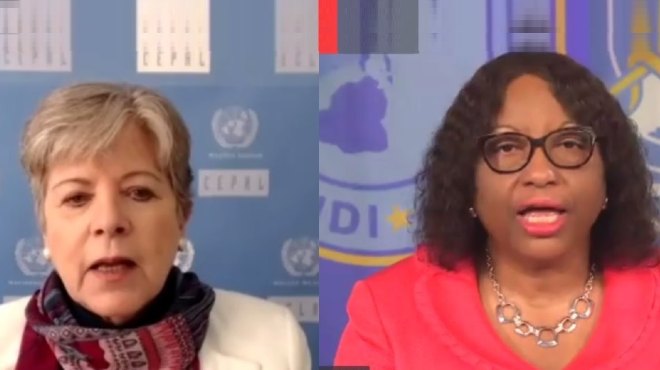 Alicia Brcena, secretaria ejecutiva de la CEPAL, y Carissa Etienne, directora de la OPS.