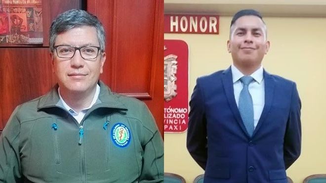 Vctor lvarez, presidente el Colegio de Mdicos de Pichincha, y Darwin Gualco, presidente del Colegio de Enfermeras y Enfermeros de Cotopaxi.