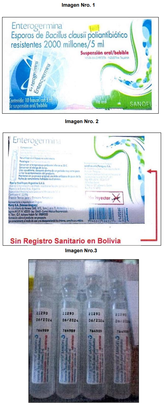 Imgenes del producto alertado en Bolivia para su identificacin.