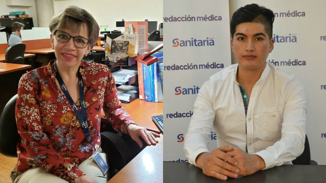 Patricia Carrero, docente de la UDLA, y David Chacha, enfermero.