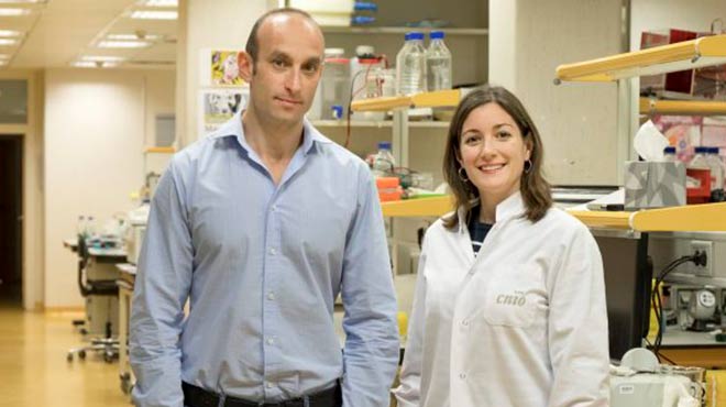 Nabil Djouder, jefe del Grupo CNIO, y Almudena Chaves-Prez, investigadora predoctoral.