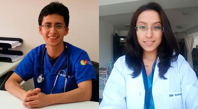 Lenin Gmez y Katherine Simbaa Rivera, estudiantes de Medicina de la Universidad Central del Ecuador.