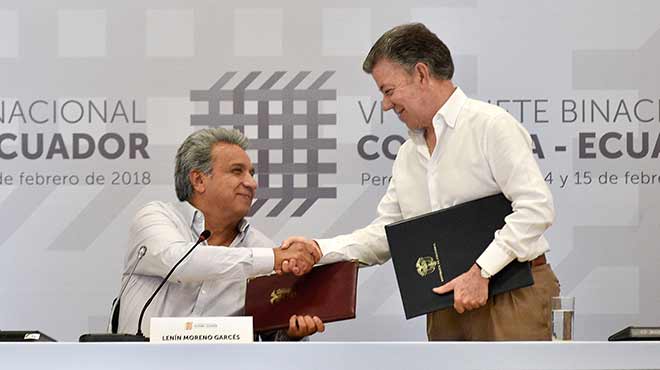 Lenn Moreno, presidente de Ecuador, y Juan Manuel Santos, presidente de Colombia.