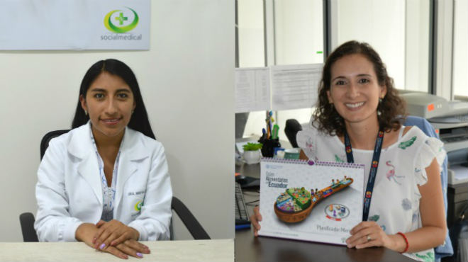 Gissela Socasi, mdica de la Clnica de Especialidades Socialmedical, y Ana Luca Bucheli, directora nacional de Promocin de la Salud. 