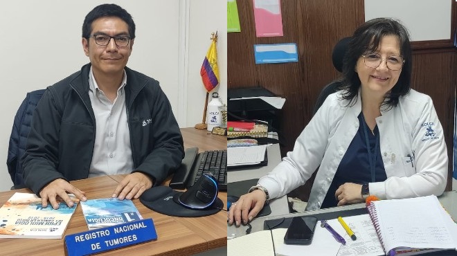 Wilmer Tarupi, Coordinador del RNT y Tania Soria, jefe de Oncolog�a Cl�nica.