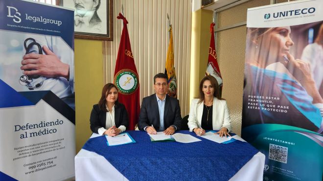 Andrea Lpez Baquero, abogada de Ds Legal Group; Patricio Mayorga Valle, presidente del Colegio de Mdicos de Tungurahua; Ximena Romero Pazmio, lder de Gremios de Uniteco.