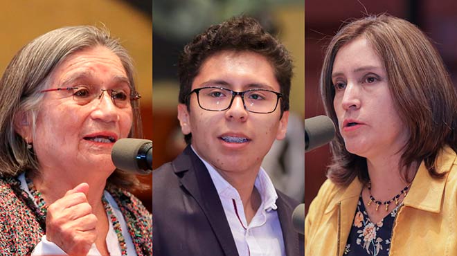 Sara Oviedo, Carlos Montenegro y Janet Cruz, de la sociedad civil. 