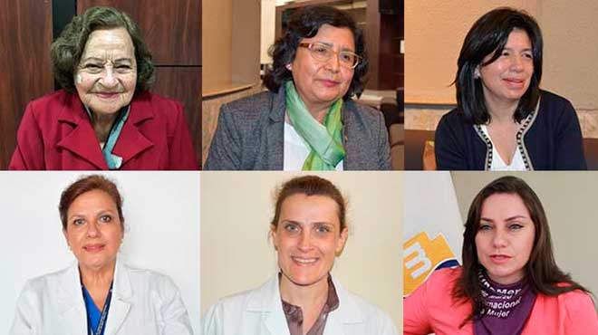 Arriba: Olga Vallejo, Gina Tambini, Consuelo Santamara. Abajo: Mara Luisa Meneses, Laura Botanic, Jackeline Calle.