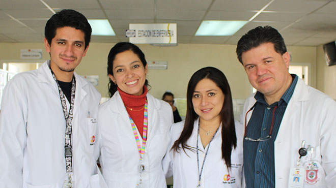 Equipo de Neurociruga: Erick Torres, Mara Fernanda Rubio, Sandra Guerrn y Juan Francisco Lasso.