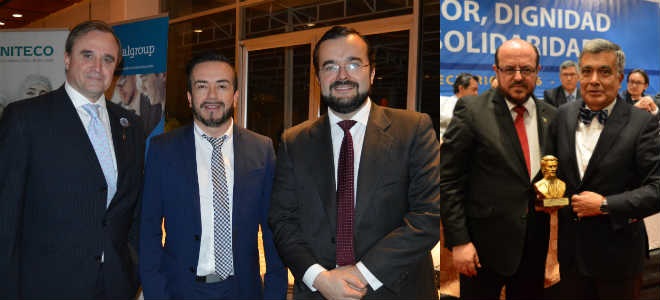 Vicente Fernndez Tardn, director de Uniteco para Latinoamrica, Jos Meja, coordinador de Redaccin Mdica Ecuador, y Juan Pablo Nuez, director de Desarrollo de Negocio y Clientes de Uniteco Profesional y Uniteco Ecuador; Santiago Carrasco, presidente del CMP, y Vctor Manuel Pacheco, presidente de la Comisin Nacional de Biotica en Salud.