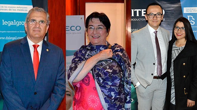 Ricardo Hidalgo, rector de la Universidad UTE; Virginia Gmez de la Torre, directora de Fundacin Desafo, galardonada en la categora Atencin Comunitaria; Santiago Ziga, presidente de la Sociedad Ecuatoriana de Mdicos Posgradistas, junto a su esposa Margarita Bucheli.